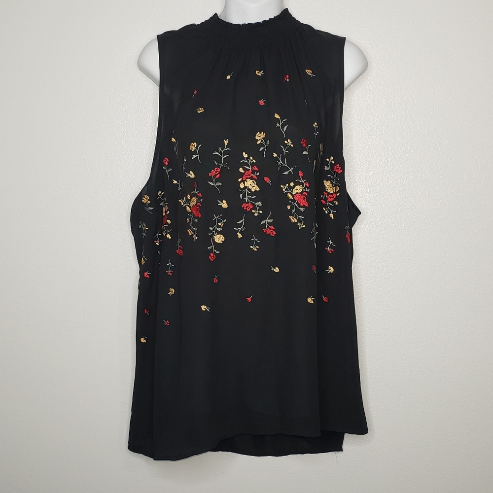 Chenault Sheer Floral Print Turtle Neck Top 2X